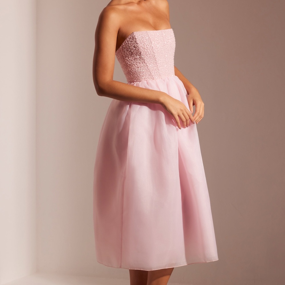 Oh Polly Embellished Corset Tulle Skirt Midi Dress in Blush 6 - Picture 3 of 3